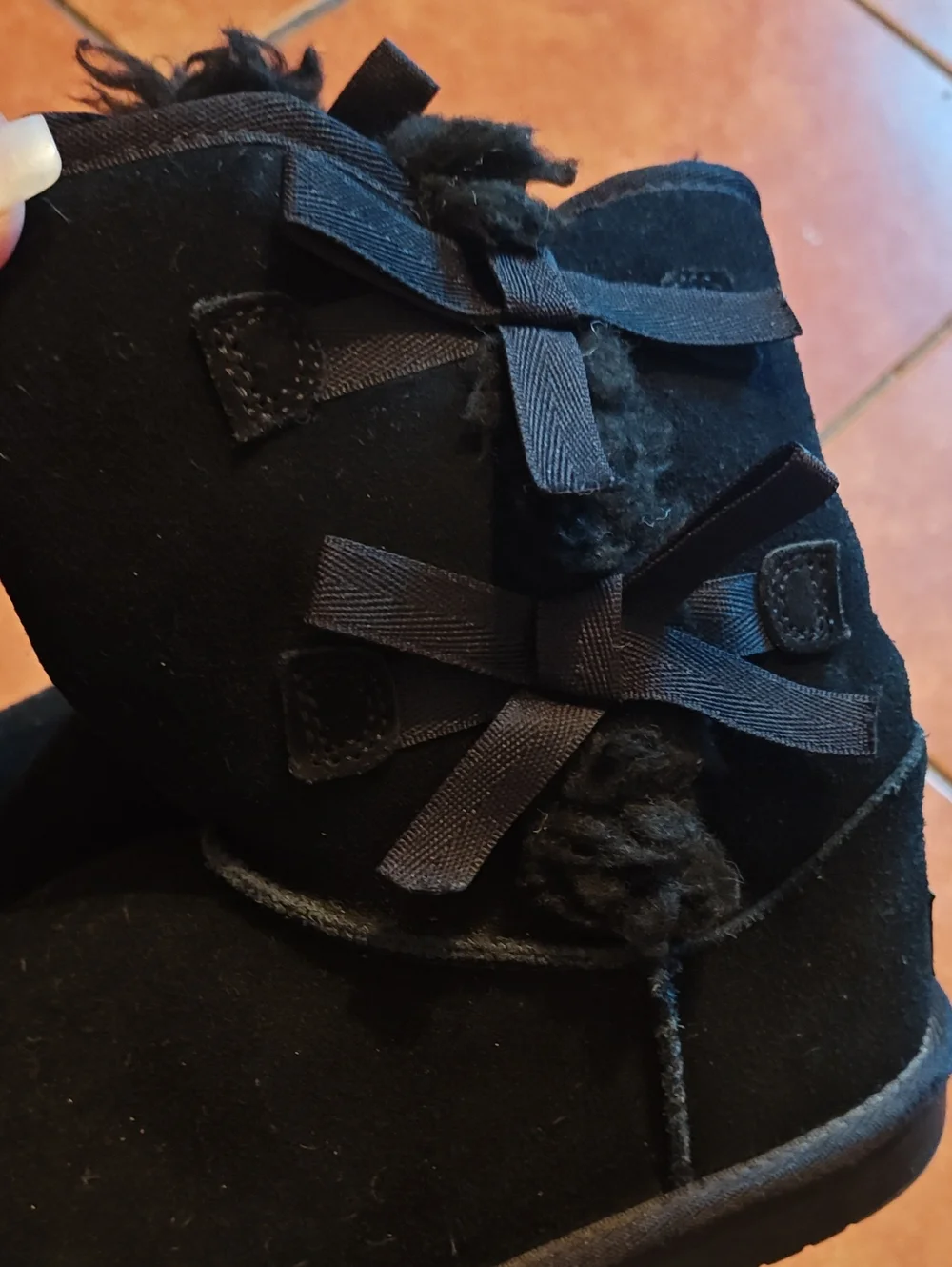 UGG Koolaburra Black Faux-Fur Bow Kids Boots